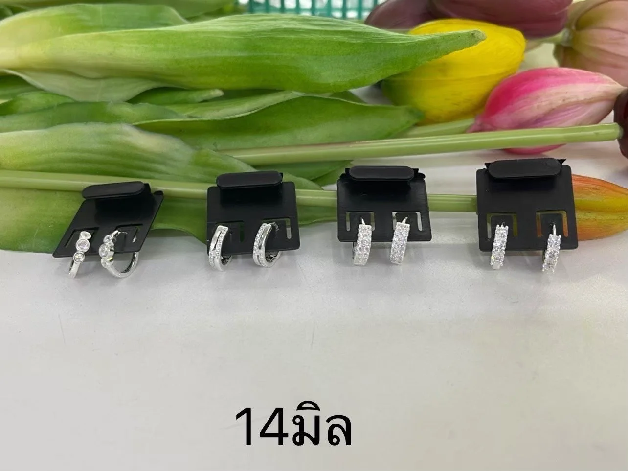 ต่างหูห่วงเพชรแถวเงินแท้