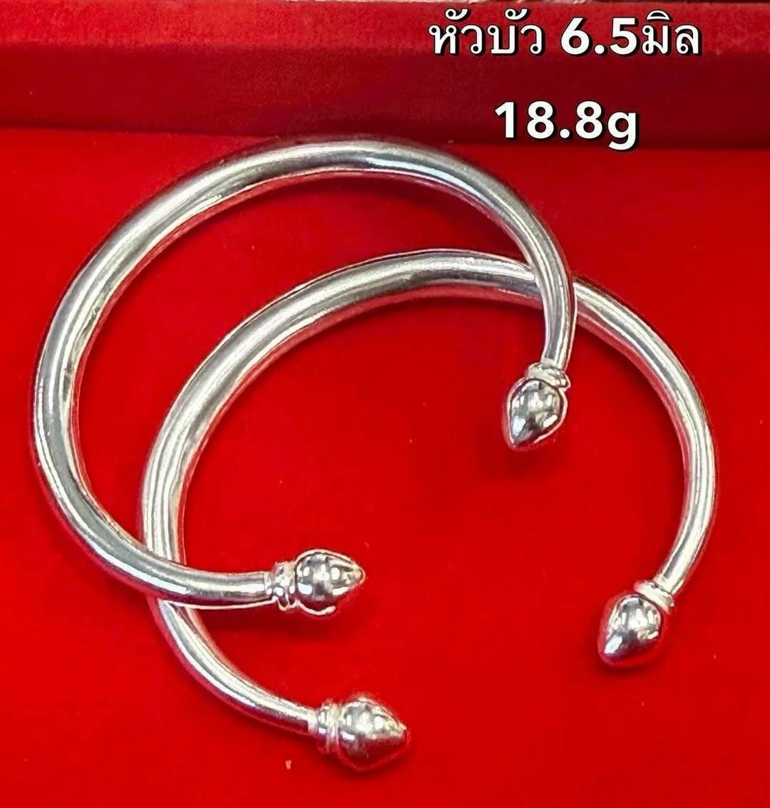 กำไลข้อมือหัวบัวเงินแท้